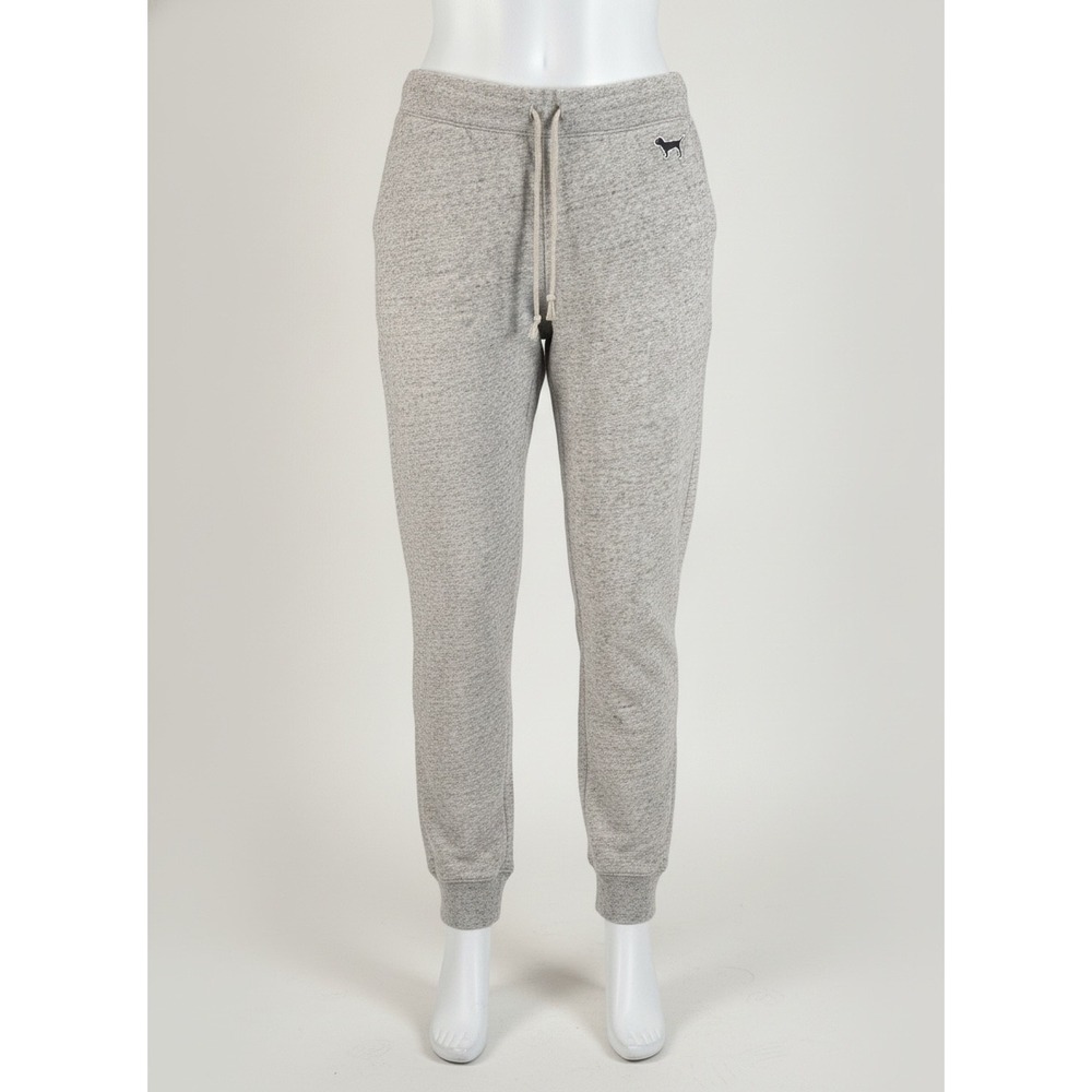 Victoria's Secret PINK Gray Marl Fleece Joggers Sweatpants Women Large Logo